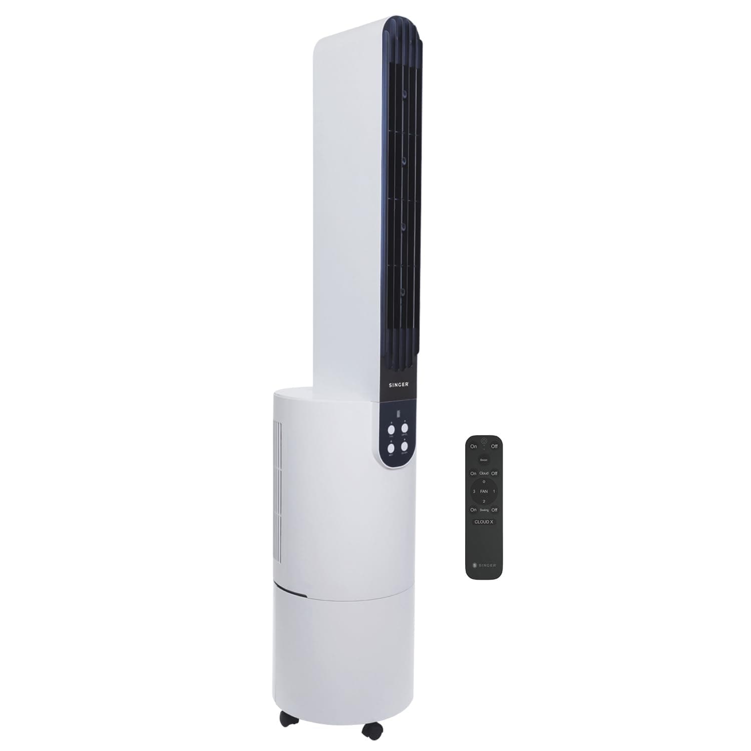 SINGER Cloudx Fan | Provides Cloud Infused Breeze | Quiet Mode Option | Powerful Airflow | Anti-Microbial Mesh Filter | Point Anywhere Remote | Portab...