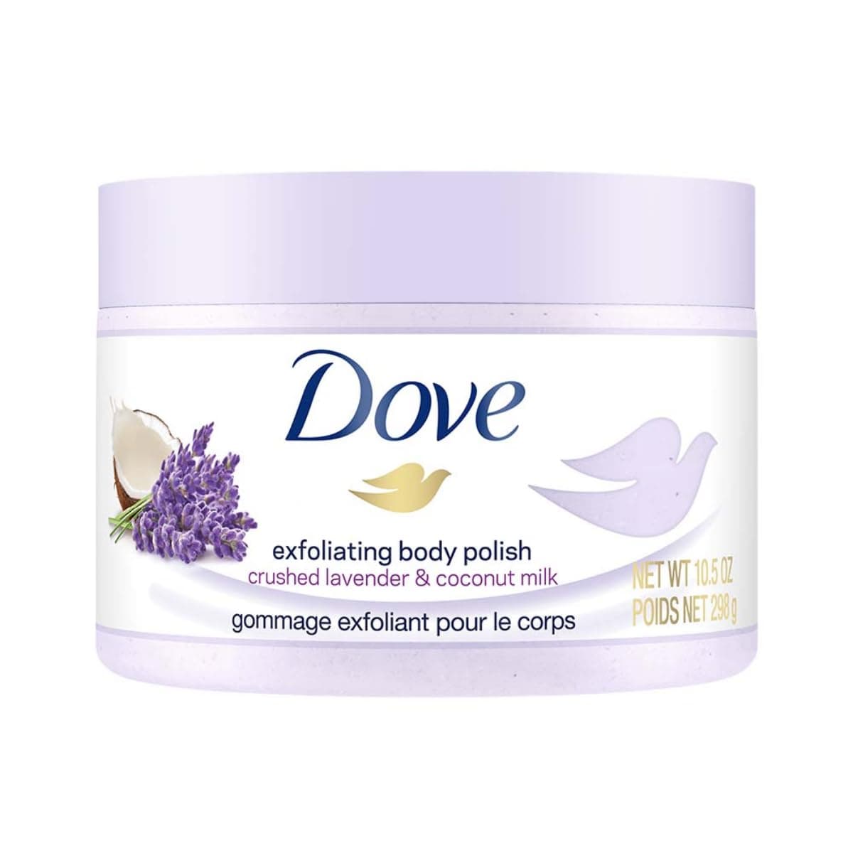 Dove Exfoliating Body Polish Scrub with Crushed Lavender & Coconut Milk for Dry Skin, Gently Exfoliates & Removes Dead Skin, Naturally Derived Ingredi...