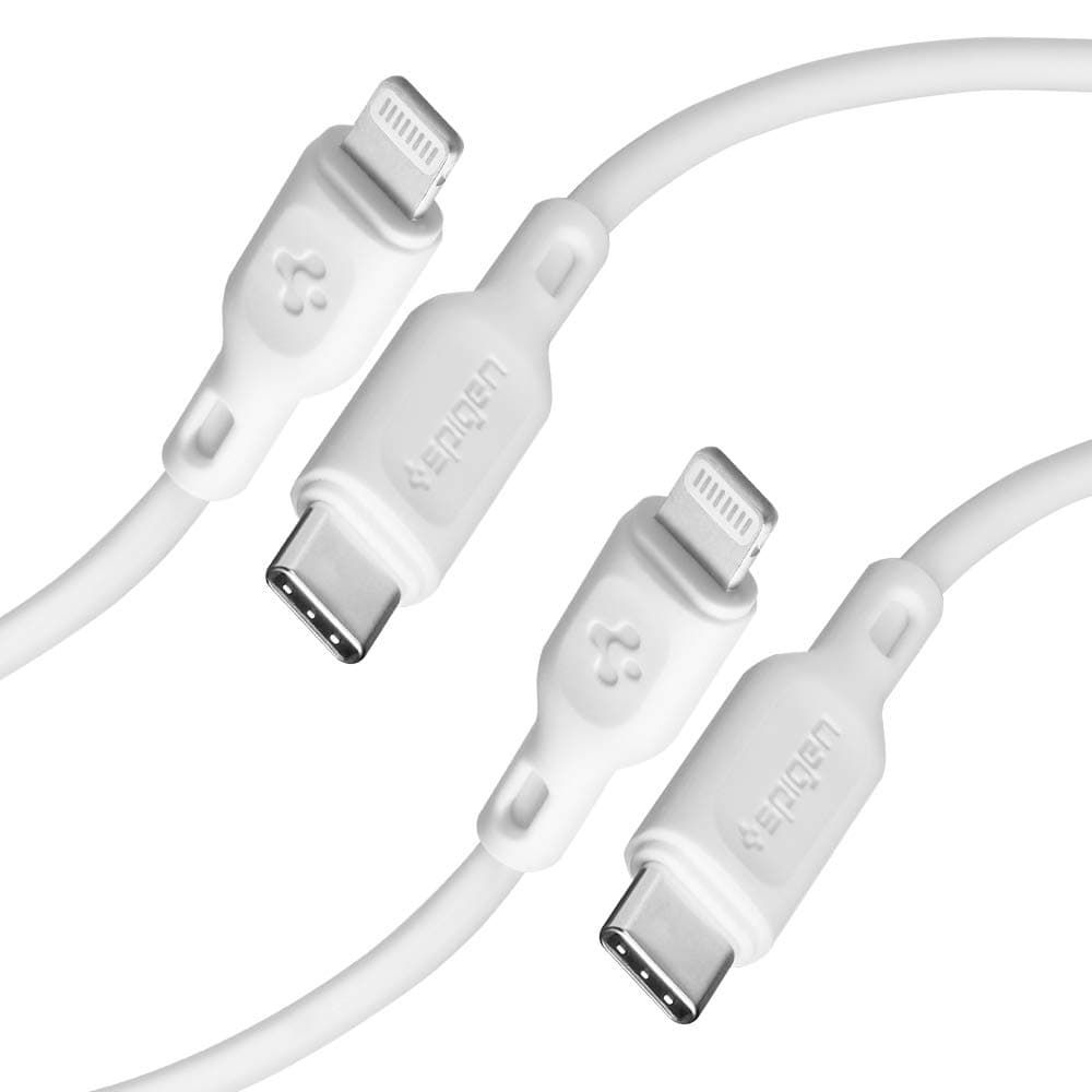 Spigen Apple MFi Certified USB C to Lightning Charge Sync Cable 0.9 Meters, 2 Pack - White