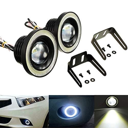 AutoBizarre Car Fog Lamp Angel Eye LED DRL Projector Cob Light 89mm (3.5 inches Front , 2.5 inches Back) - Set of 2