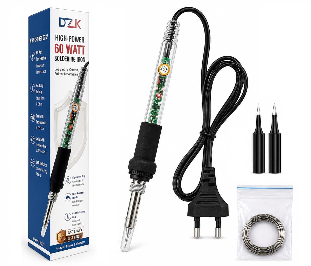 DZK Solder Soldering Iron 60W 220V Temperature Adjustable Electric Welding Solder Soldering Iron Rework Station Handle Heat Pencil Tool