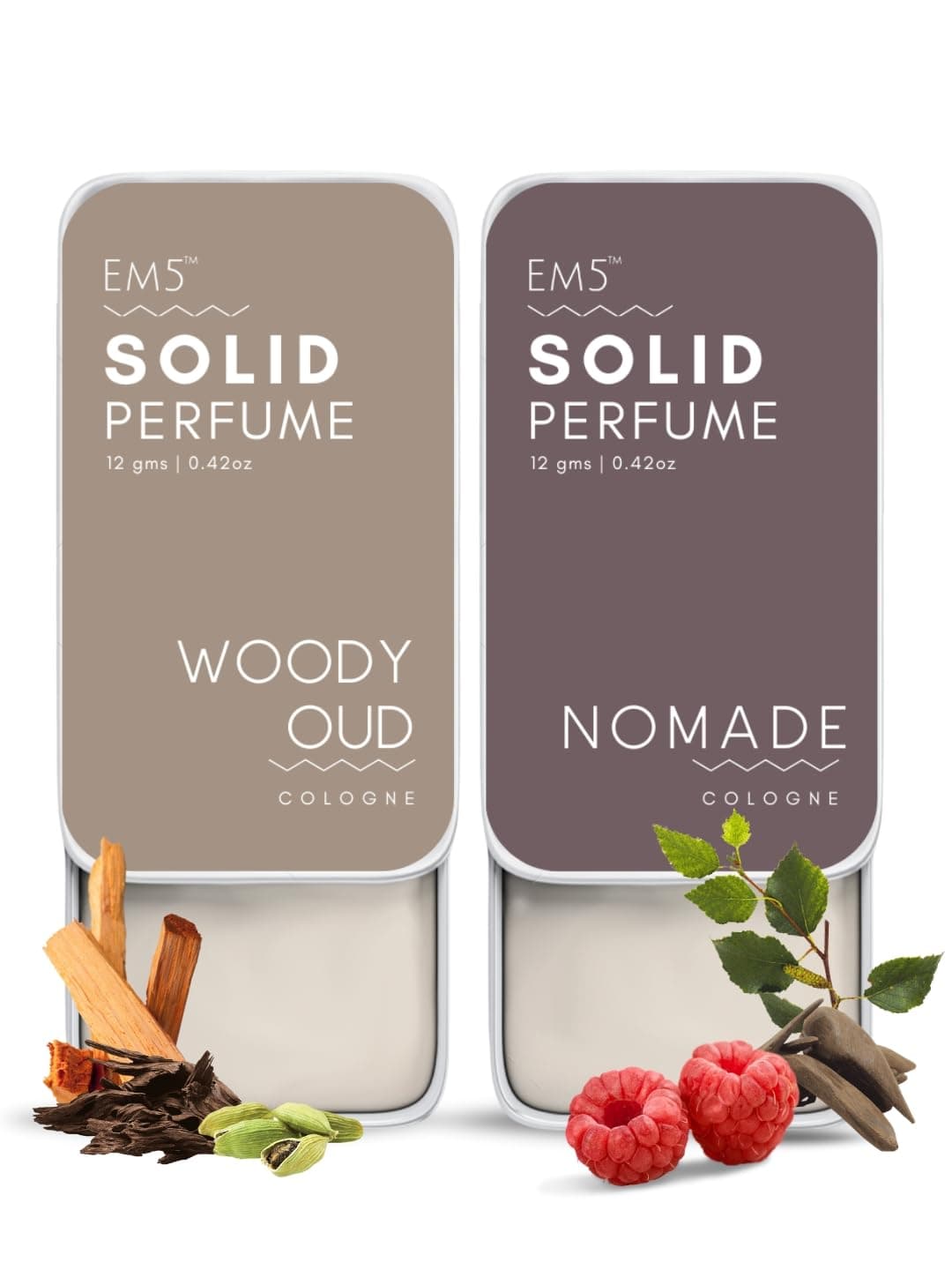 EM5™ Woody Oud | Solid Perfume for Men & Women | Alcohol Free | Strong and lasting fragrance | With the Goodness of Beeswax + Shea Butter | Pocket Size | Gift for Him/Her (Woody Oud)
