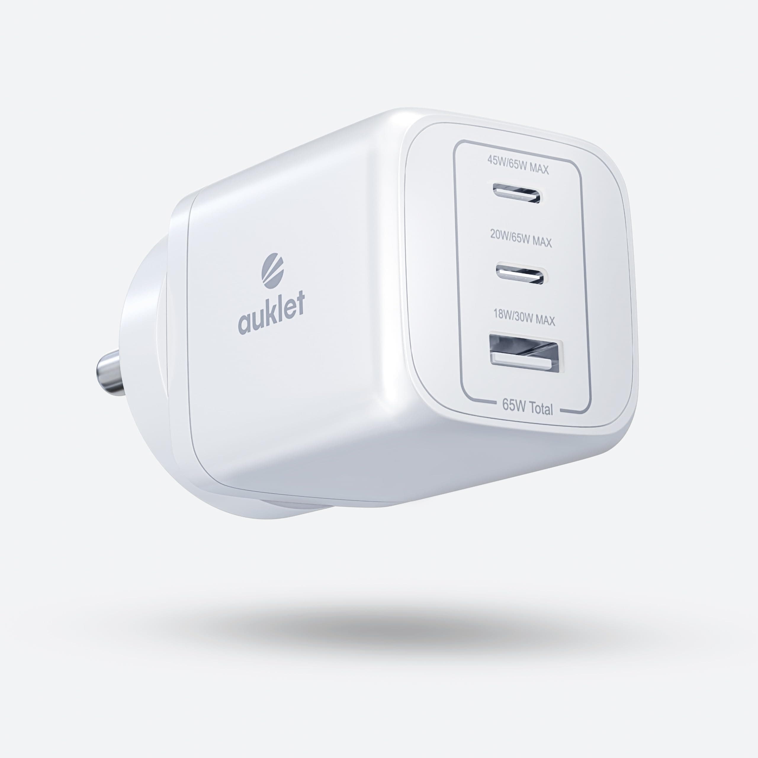Auklet 3-in-1 65W Compact Gan Wall Mount Chargers,2 Type C Ports, 1 Type A port,Fast Charging,Compatible with Laptops,Mac, iPhone 15,Samsung Galaxy & ...