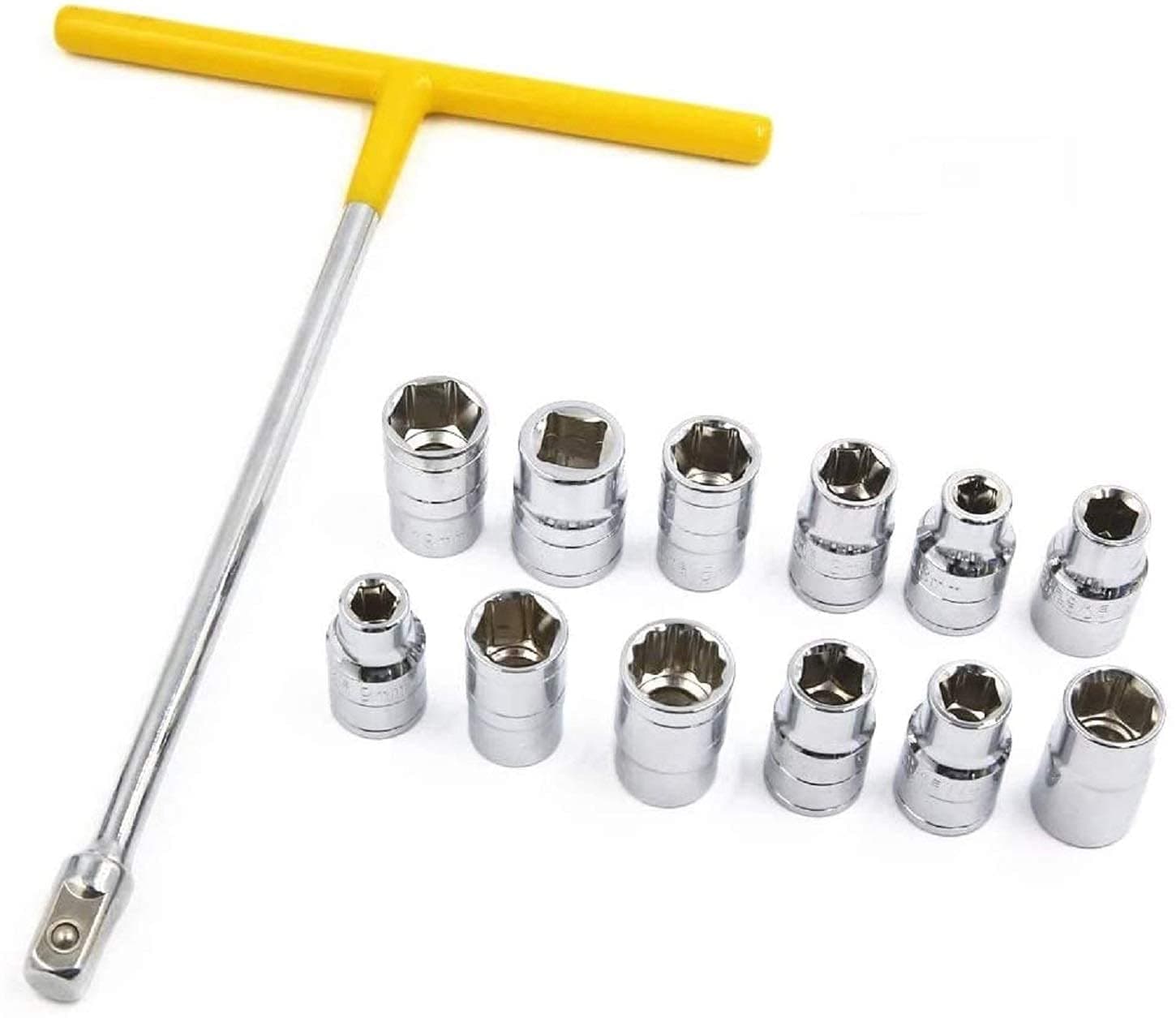 Inditrust Professional Tools T Spanner Socket Type T Shaped Handle Wrench Spanner 12 Pcs socket Multipurpose 8mm - 19mm 1/2" Socket Tool Set