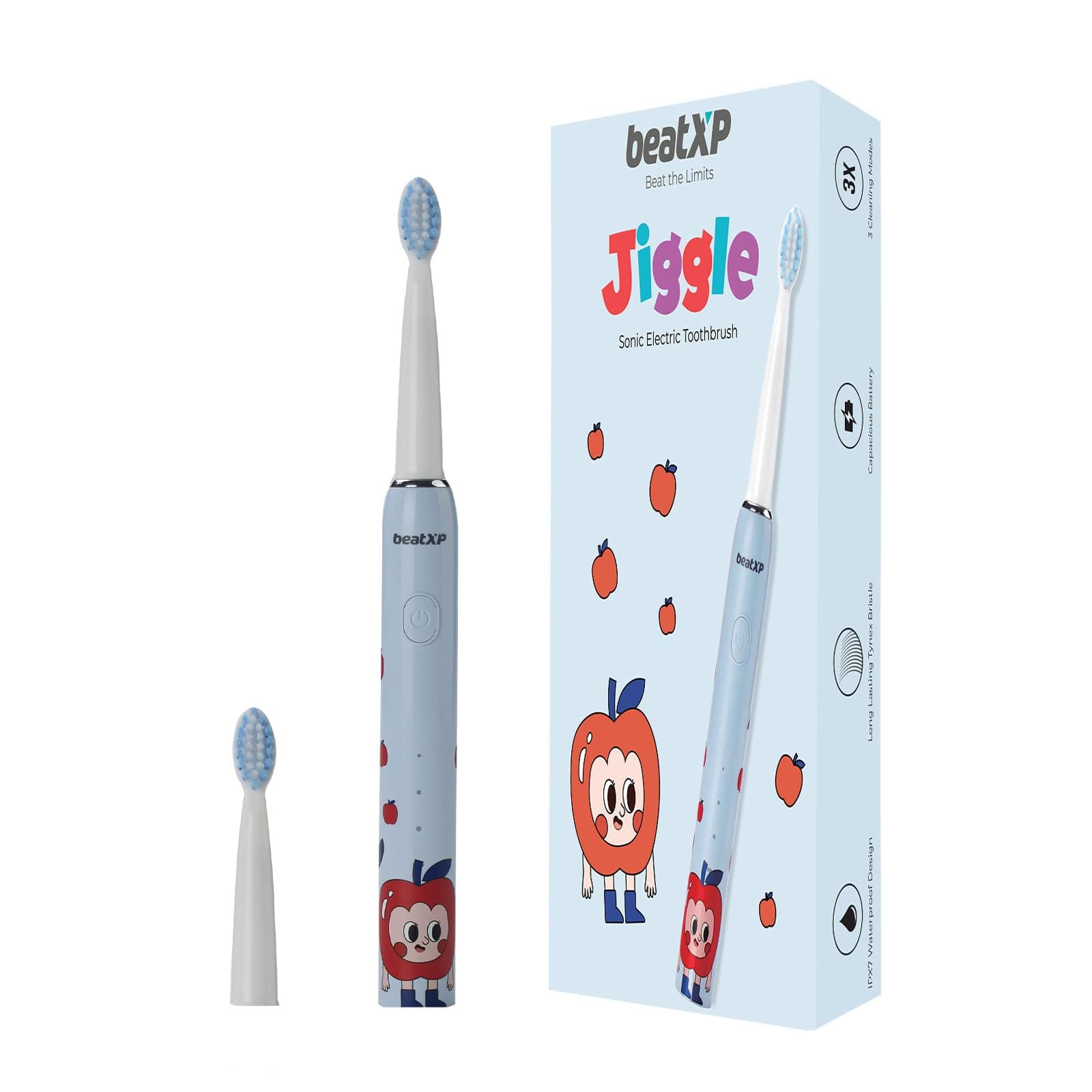 beatXP Jiggle Sonic Electric Toothbrush for Kids with 2 Brush Heads & 3 Cleaning Modes | Rechargeable Electric Toothbrush | 20500 strokes/min with Lon...