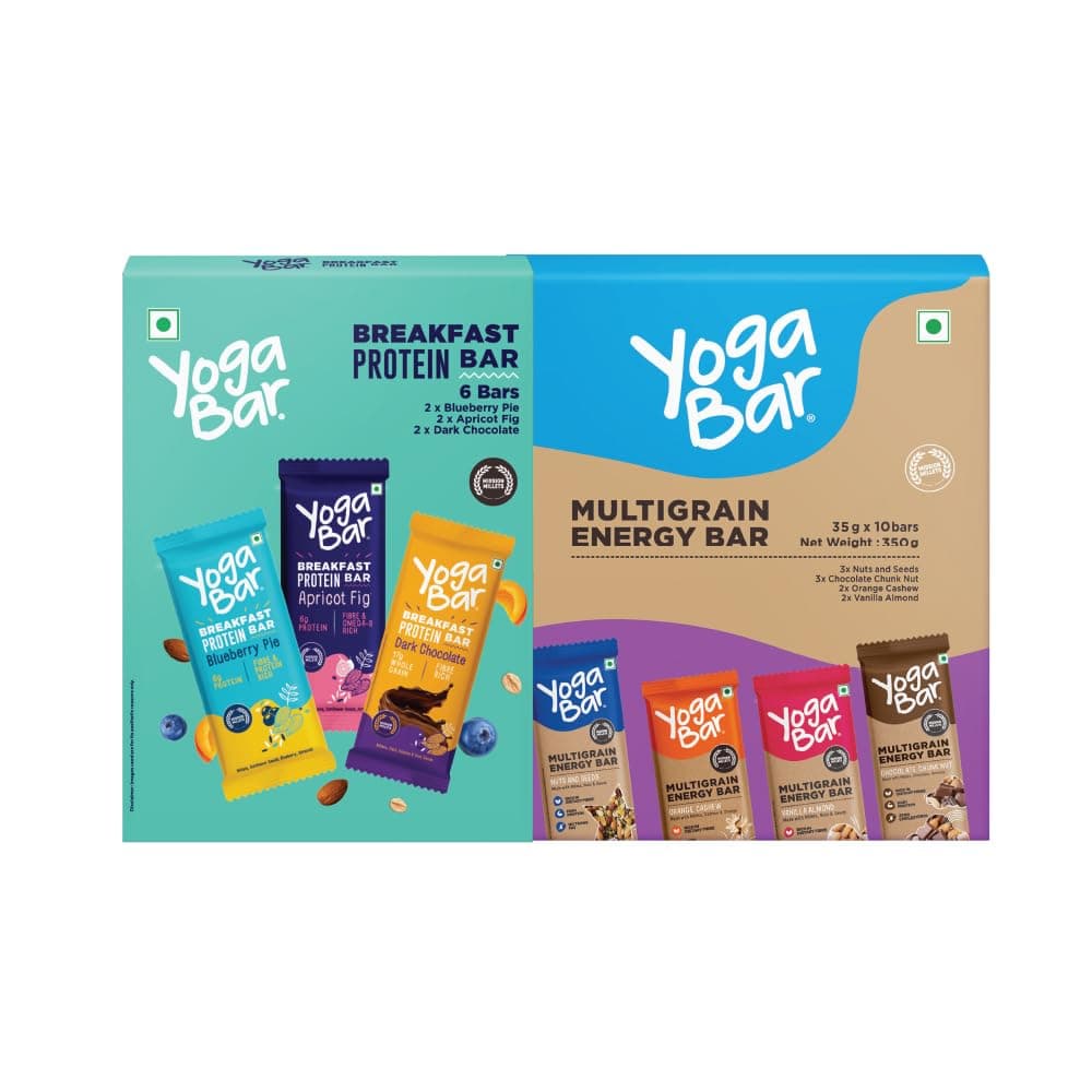 Yogabar Multigrain Energy and Breakfast Bar Combo | Yogabar Multigrain Energy Bars 380Gm Pack (38G x 10) | Yogabar Breakfast Protein Variety Bars - 30