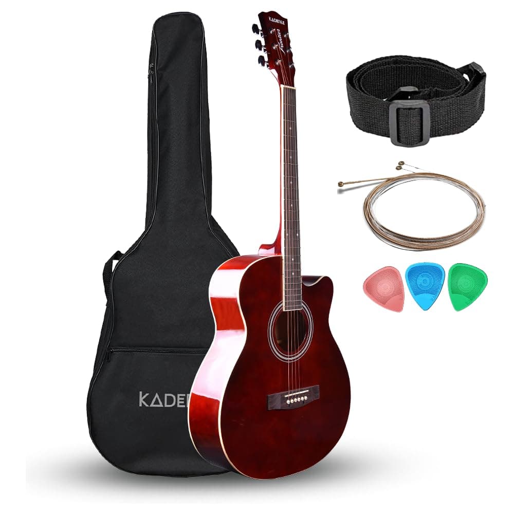 Kadence Frontier guitar with Online Guitar learning course, Wine Red Acoustic Guitar with Die Cast Keys, Set of Strings, Strap, Picks and Bag (Wine Re