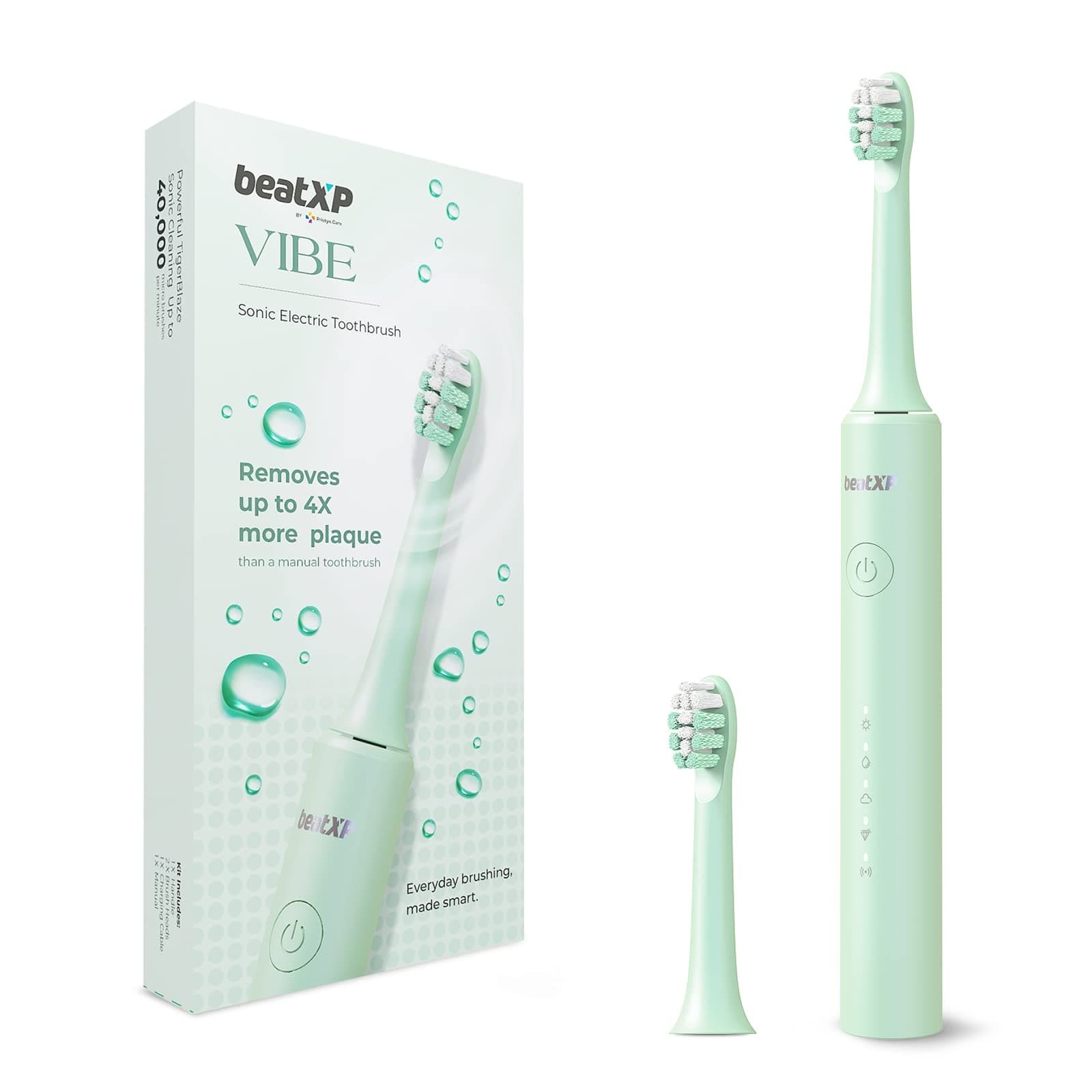 BeatXP Vibe Electric Toothbrush for Adults with 4X Plaque Removal|Rechargeable Electric Toothbrush with 2 Brush Heads & 5 Cleaning Modes|40000 strokes/min with Long Battery Life