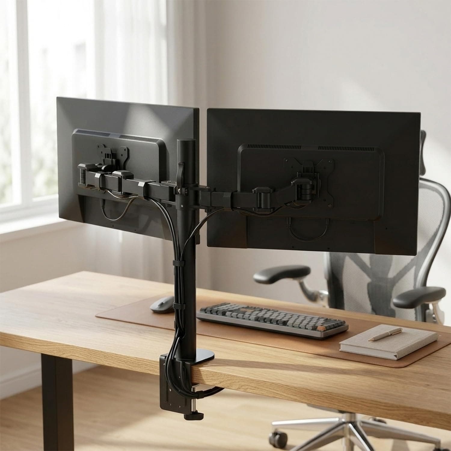AmazonBasics Dual Monitor Stand - Height-Adjustable Arm Mount, Steel