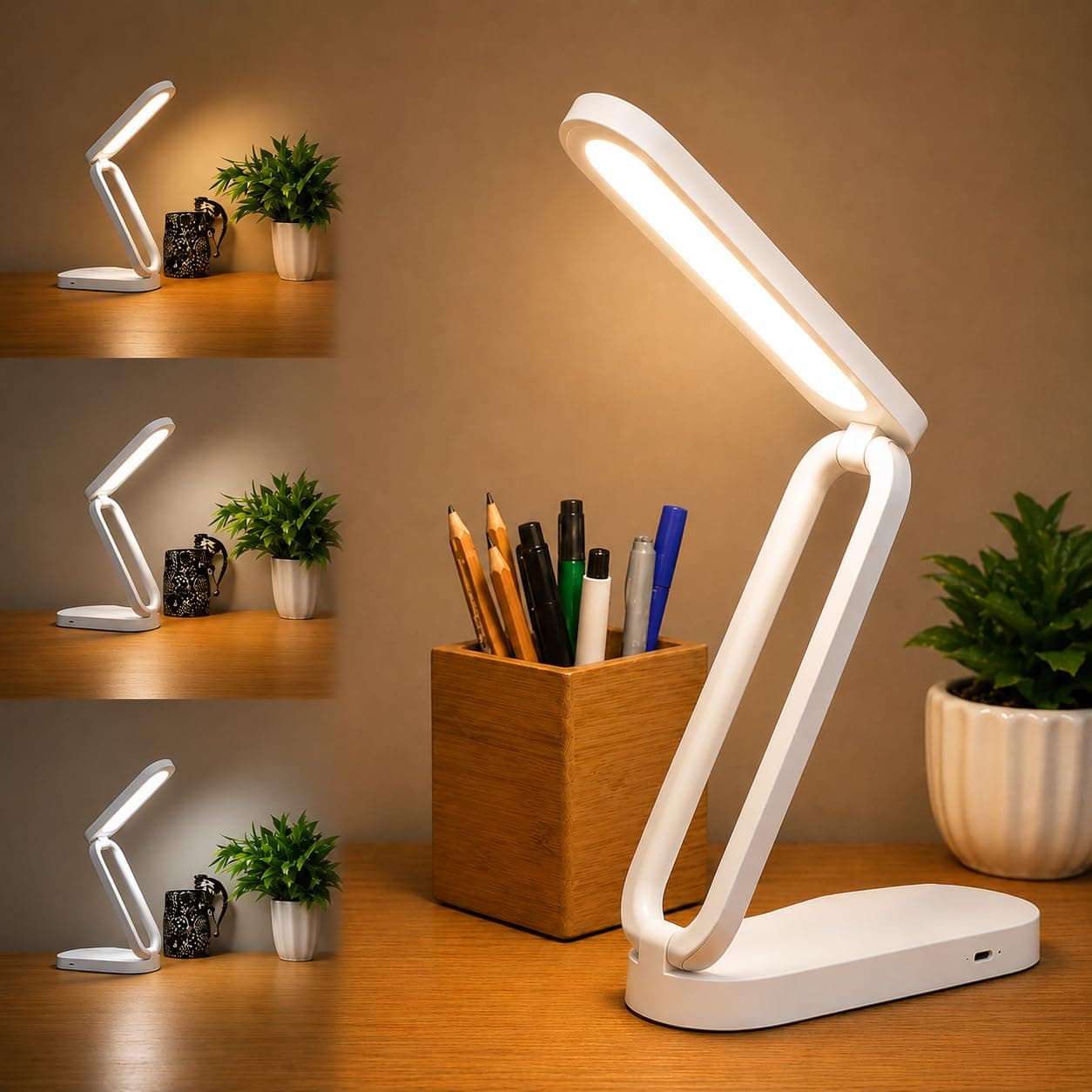 BKK Plastic Rechargeable 3 Color Light Touch Lamp Desk Lamp Table Lamp with Warm Color LED Lamp with Eye Care & Mobile Holder Lamp & Stationary Holder...