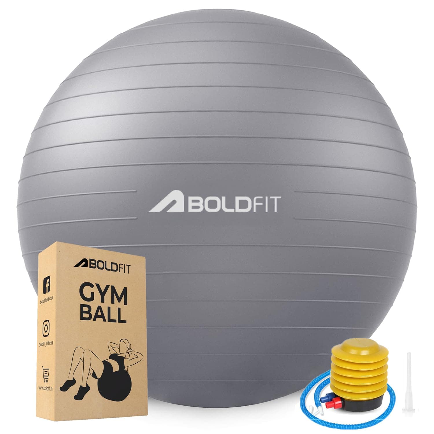 Boldfit Gym Ball for Exercise Anti Burst Exercise Ball with Foot Pump for Workout Yoga Ball for Women and Men Swiss Ball for Balance Stability Training, Birthing Ball for Pregnancy, Fitness