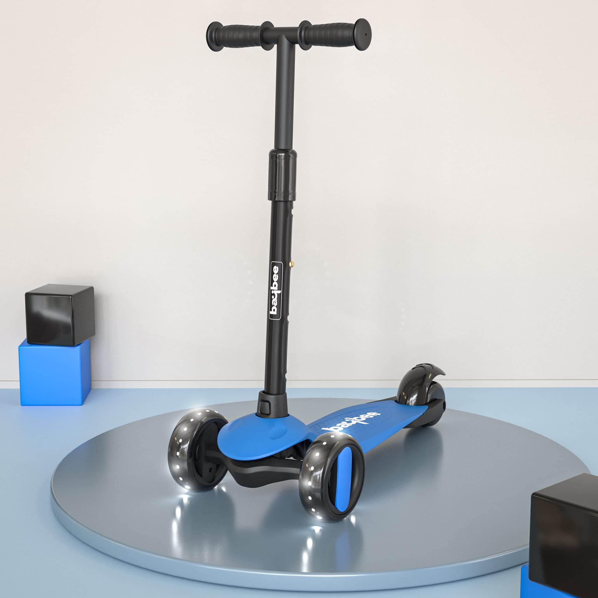 Baybee Alpha Scooter for Kids, 3 Wheel Kids Scooter Smart Kick Scooter with Foldable & Height Adjustable Handle & Extra-Wide LED PU Wheels & Brake, Sk
