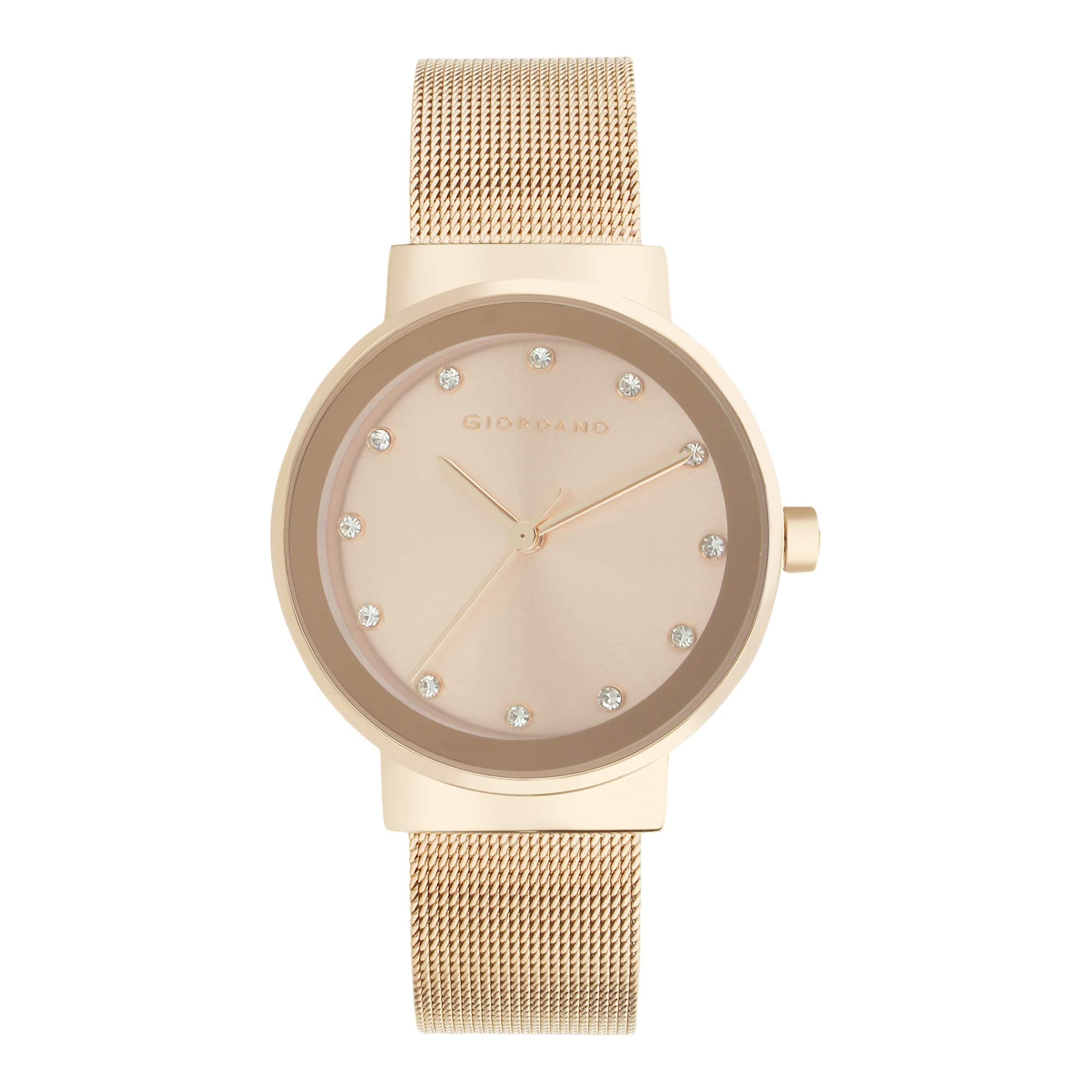 Giordano Women's Latest Fashion Rose Gold Dial Rose Gold Mesh Band Watch, Model No. A2047-33