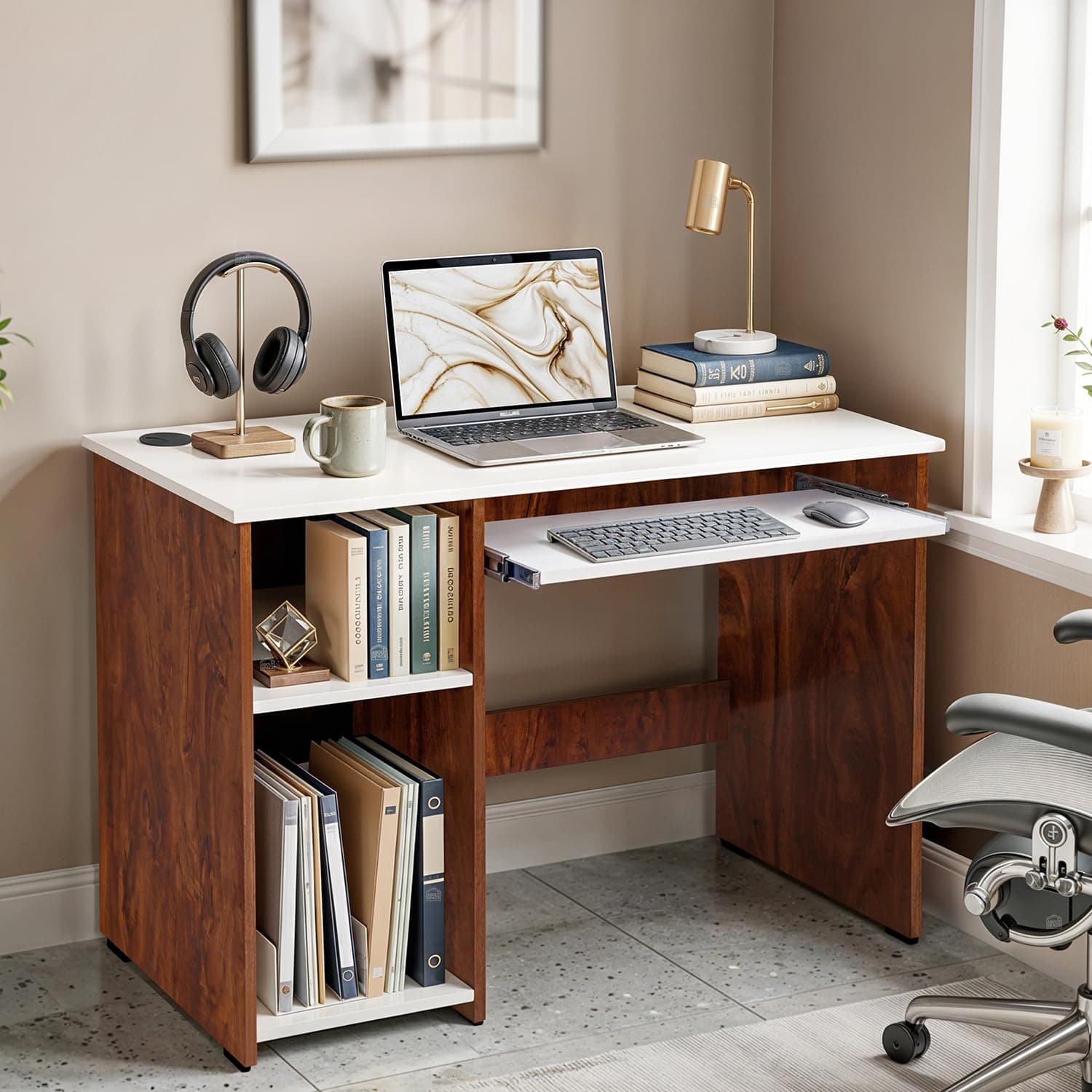 ABOUT SPACE Computer Table for Home - Study Table for Students, Adults Work Table for Home Office with Keyboard Tray, Adjustable Storage Space & Wire ...