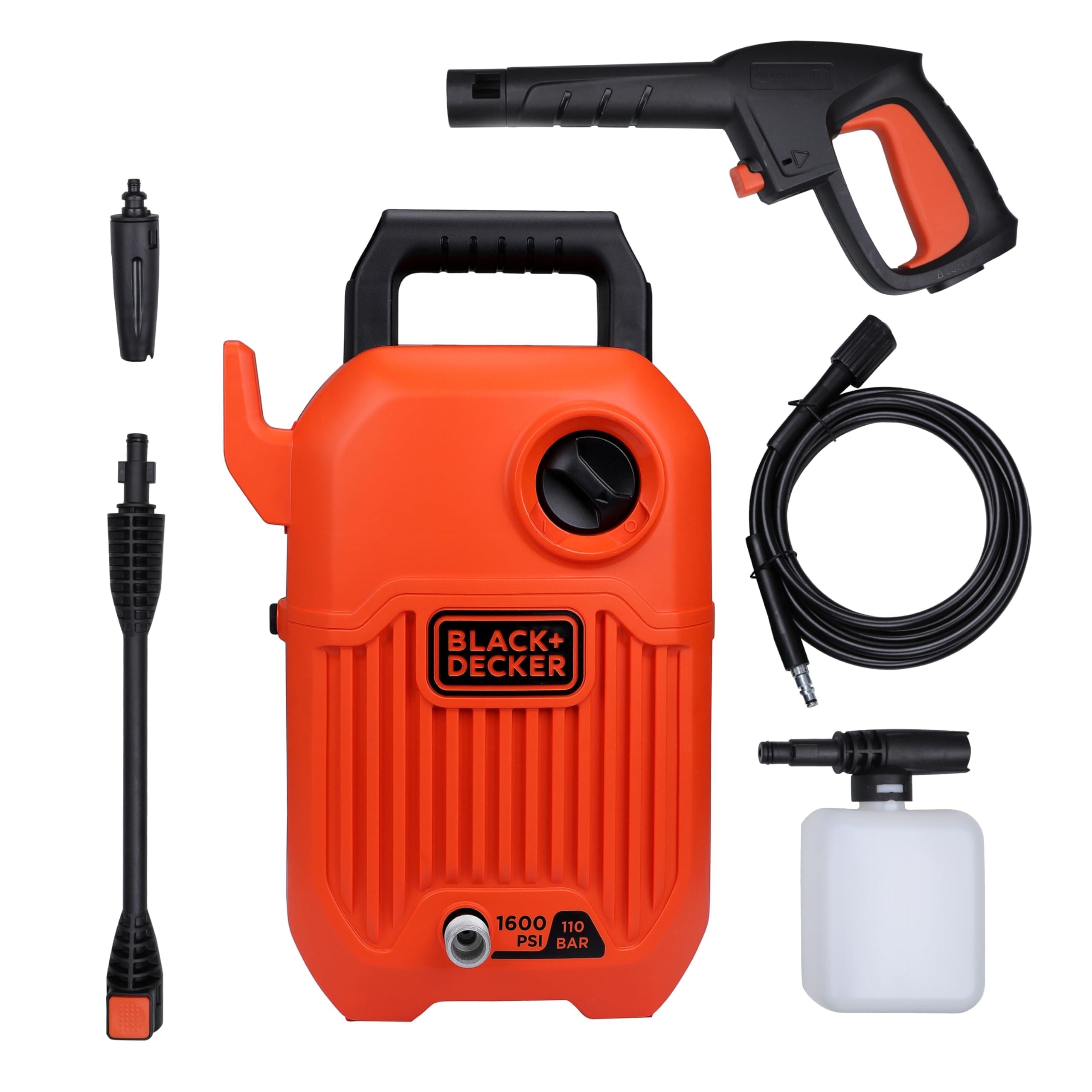 BLACK+DECKER BEPW1600-IN 1300W 1600 PSI 110 Bar Pressure Washer for Car wash and Home use (Red & Black), 1 Year Warranty