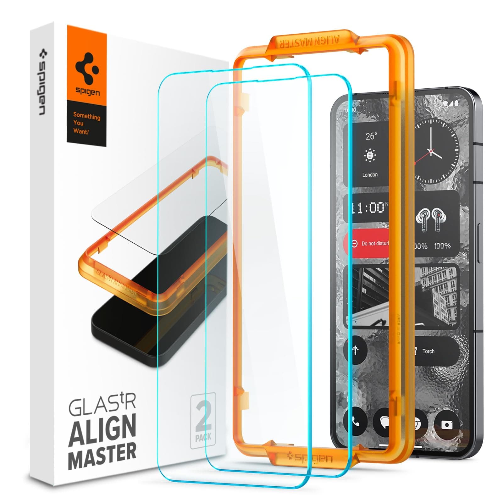 Spigen AlignMaster Tempered Glass Screen Protector Guard for Nothing Phone (2) - 2 Pack