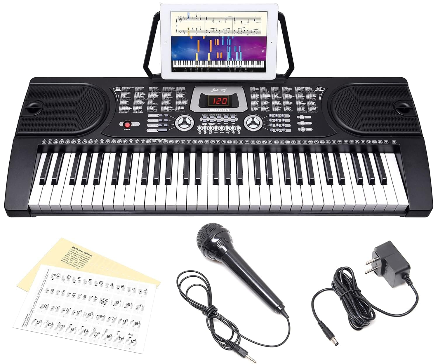 JUAREZ Octavé JRK661 61-Key Electronic Keyboard Piano with LED Display | Adapter | Key Note Stickers | Mic |Music Sheet Stand | 255 Rhythms | 255 Timb