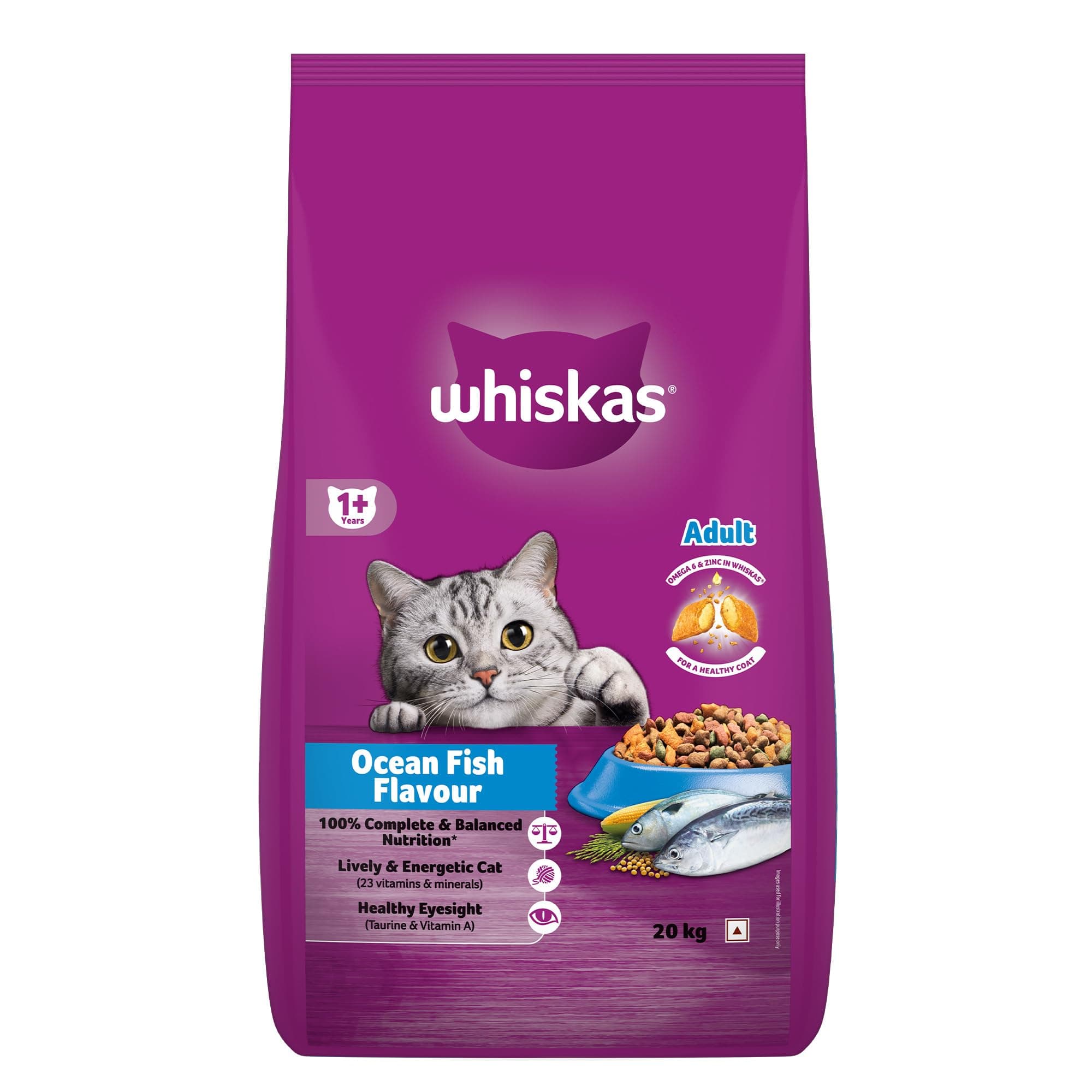 Whiskas Adult (1+ Years) Dry Cat Food, Ocean Fish Flavour, 20 Kg Pack