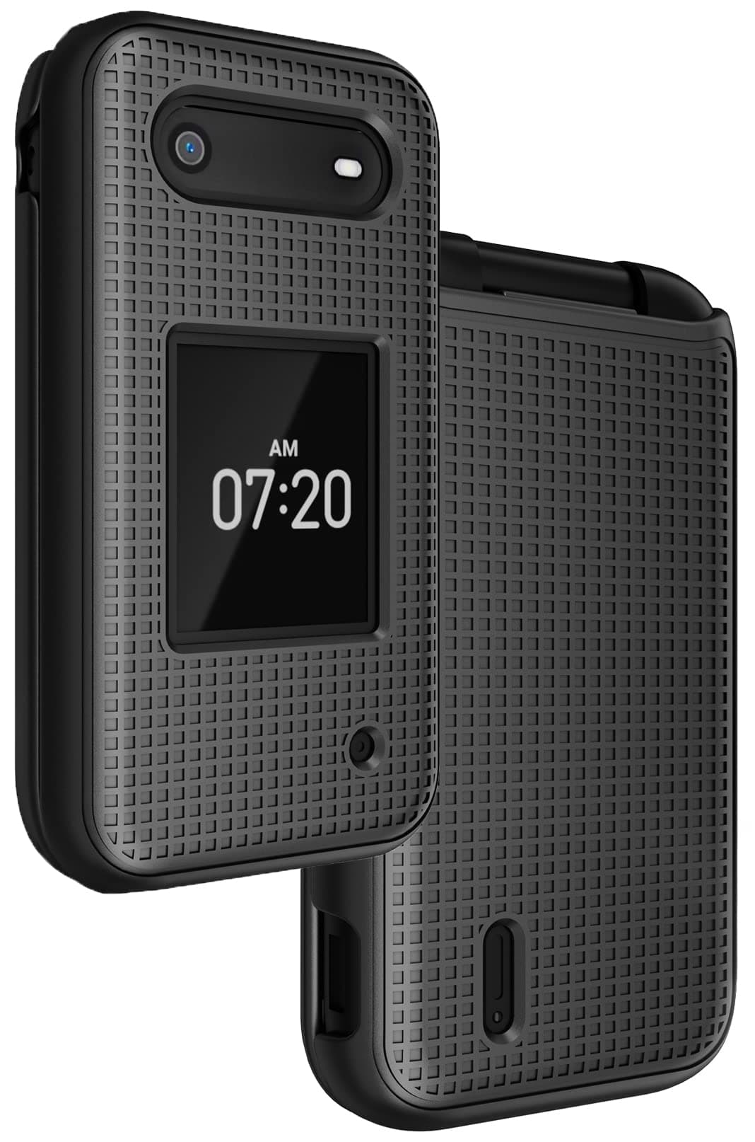 Nakedcellphone Polycarbonate Case for Nokia 2760 2780 Flip Phone, Slim Hard Shell Protector Cover with Grid Texture for Tracfone N139DL, TA-1398, TA-1451, TA-1420 - Black