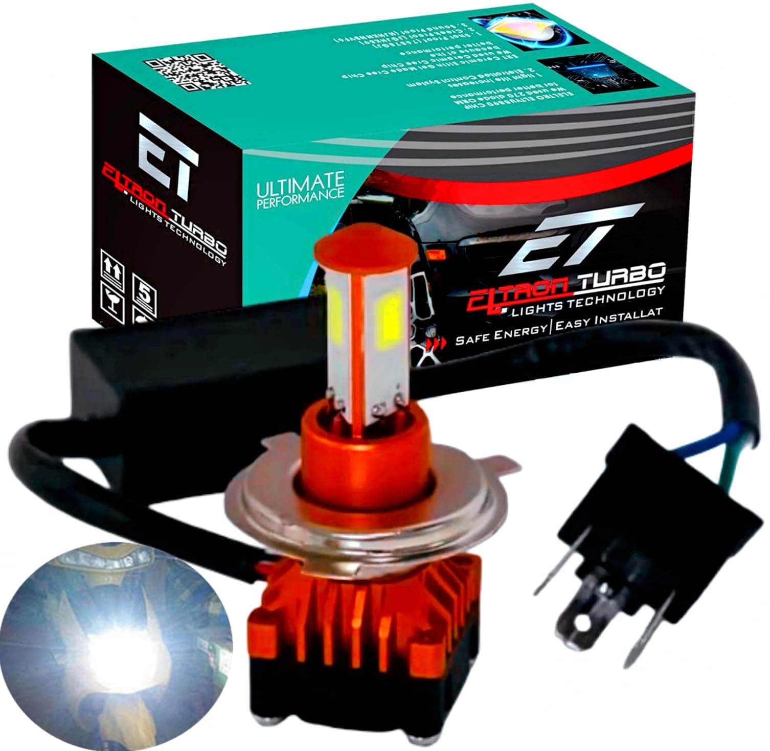 ELTRON TURBO 3 MONTHS Warranty High Brightness CYT Front DC Power Headlight Bulb Universal For All Bikes, Motorcycle, Scooty (DC8V-48V, 40W) 3 Side H4