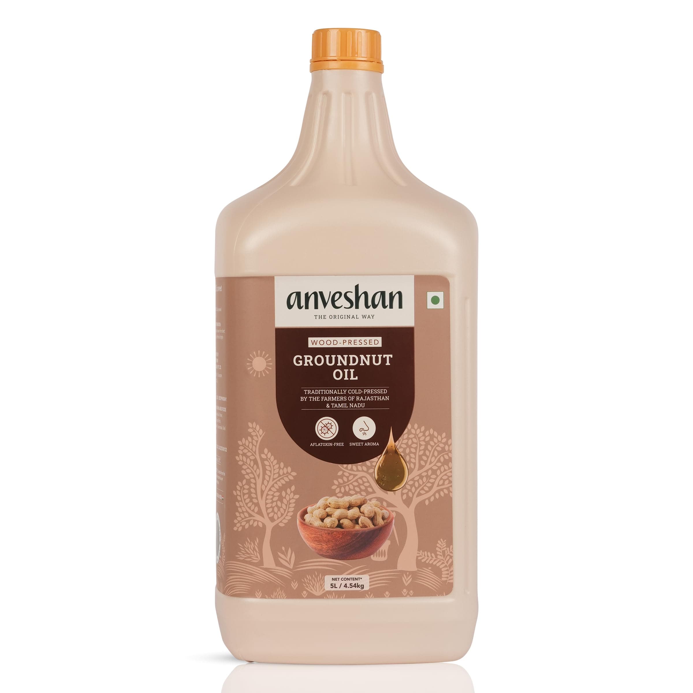 Anveshan Wood Pressed Groundnut Peanuts Oil 5 Litre | Plastic Can | Kolhu/Kacchi Ghani/Chekku/Ganuga | Peanut Oil | Natural | Chemical-Free | Cold Pre...