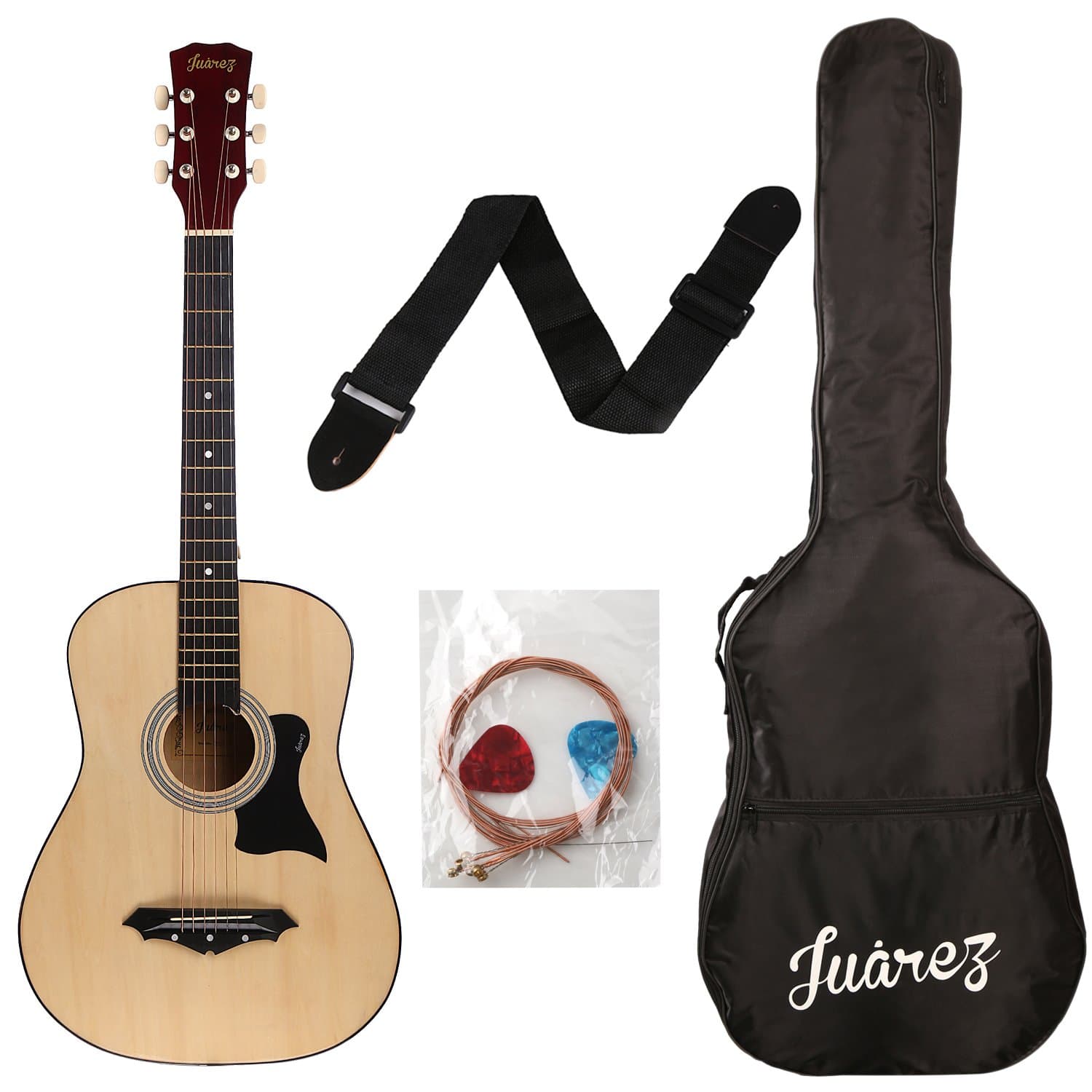 JUAREZ JRZ38C Right Handed Acoustic Guitar with Bag, Strings, Pick and Strap (Natural, 6 Strings)