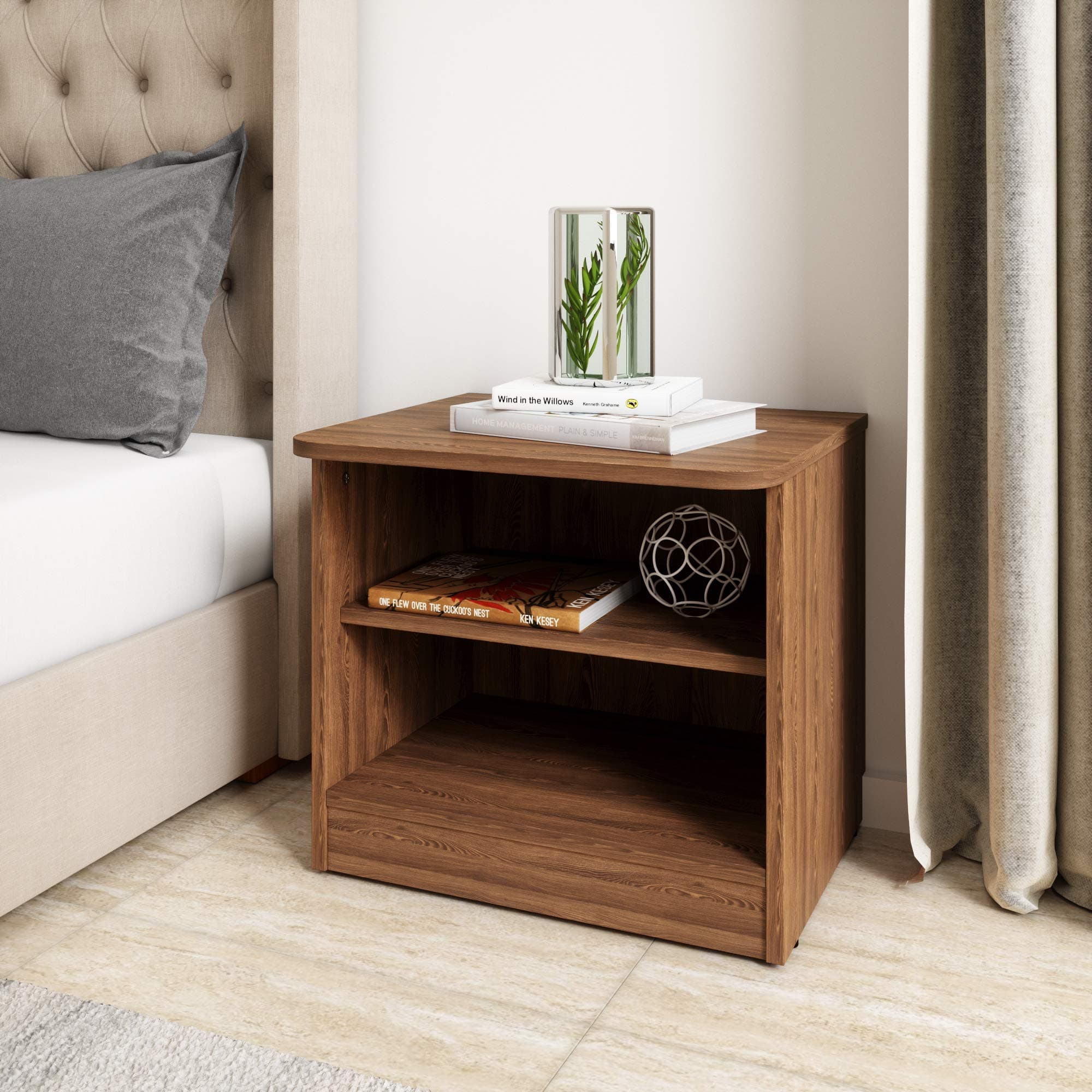 Amazon Brand - Solimo Polaris Engineered Wood Bed Side Table (Walnut Finish)