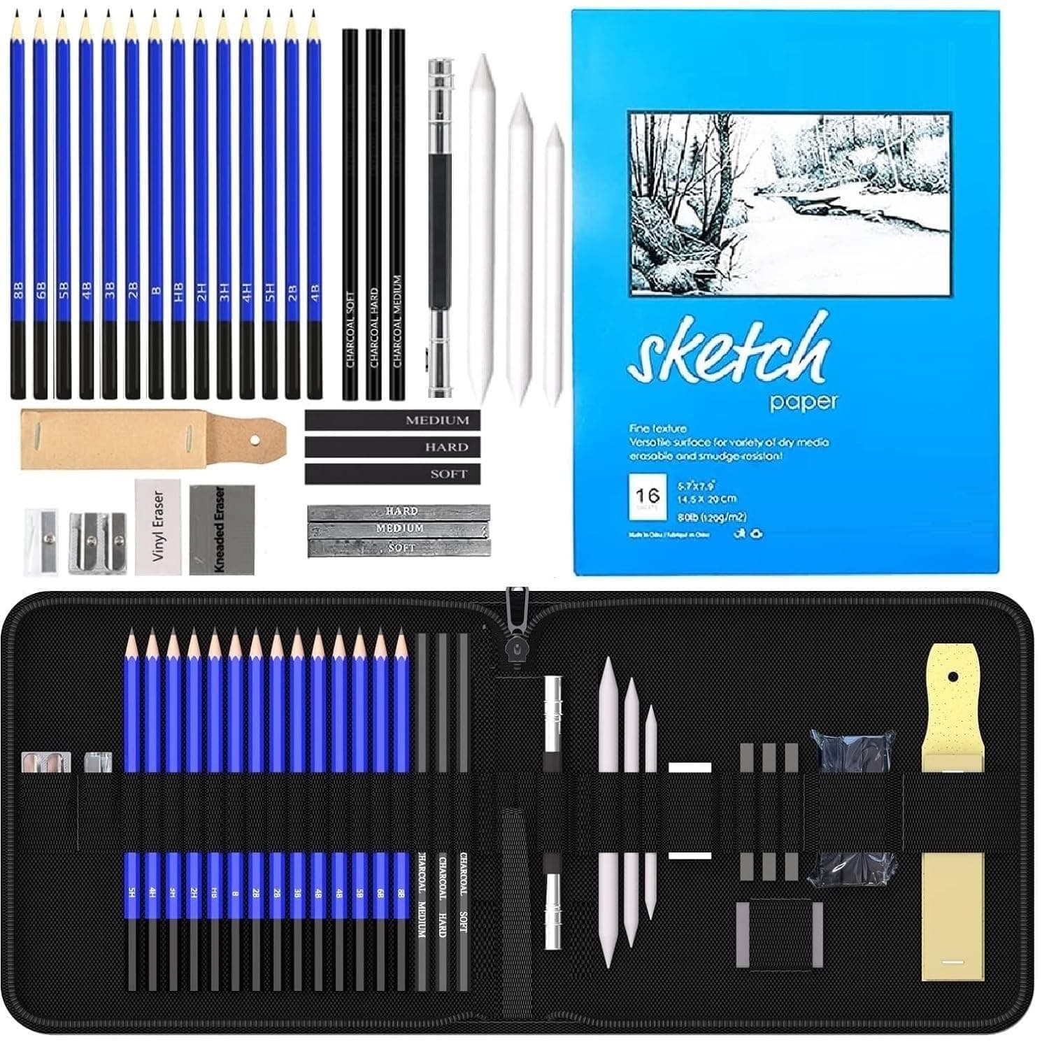 Wynhard Drawing Pencils Shading Pencils Set Drawing Kit Sketching Kit Sketch Pencils Set for Artists Charcoal Pencils for Artists Pencils for Artists Kit Graphite Pencil Set Artist Pencil Set 35 Pcs