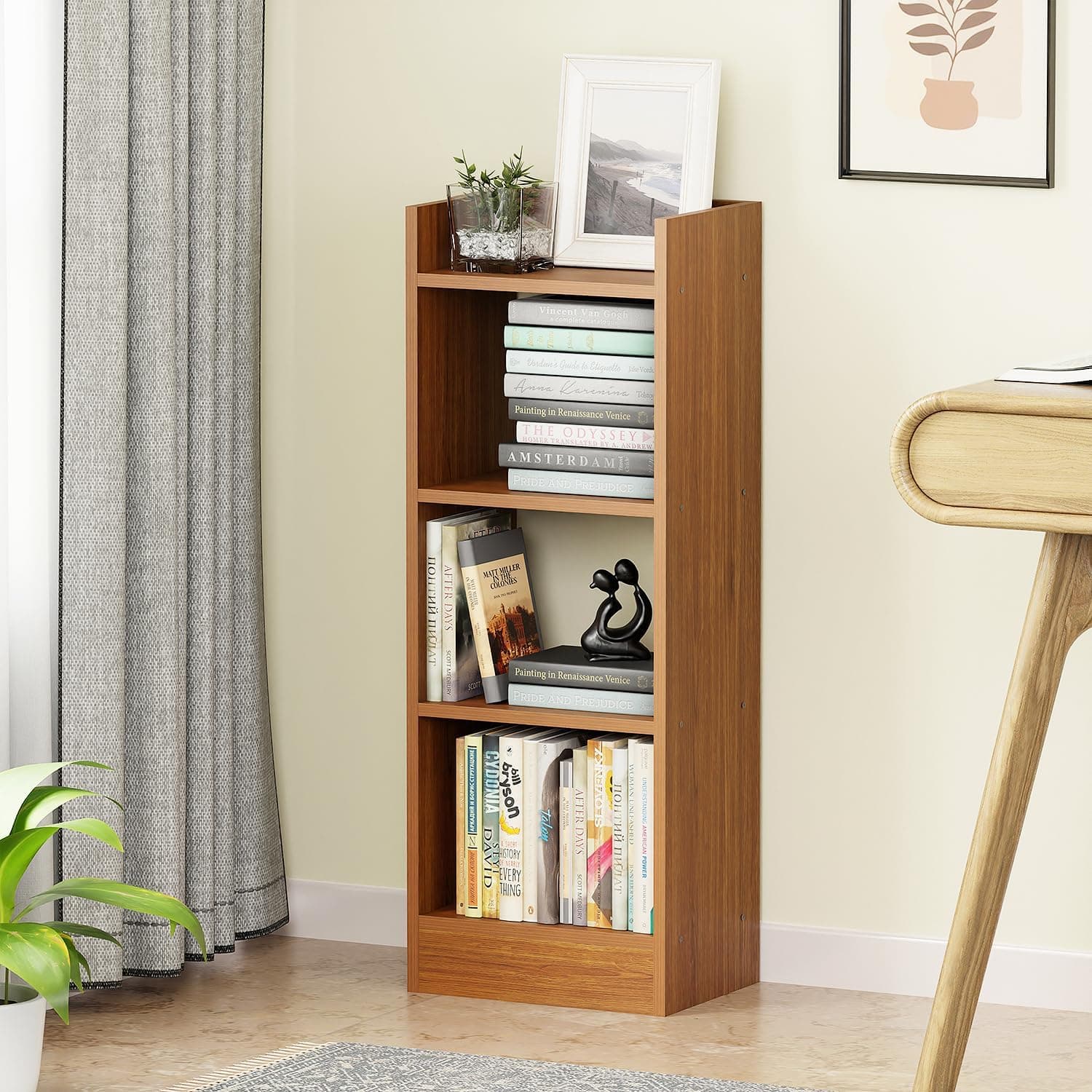 Lukzer 3 Layer Engineered Wood Multipurpose Rack Bookshelf Storage Organizer Stand (MR-010/Oak Brown/90x33x24cm)