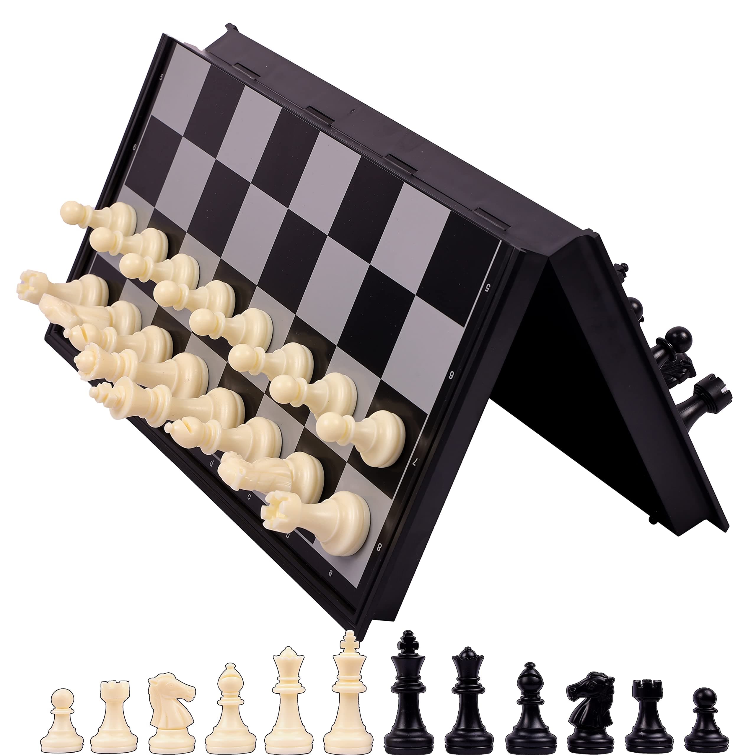 NSXEEN Chess Board 10"x10" Magnetic Chessboard Game Set with Folding Travel Portable Case Travel Chessgame Black & Ivory Color Pieces Prefect Gift for