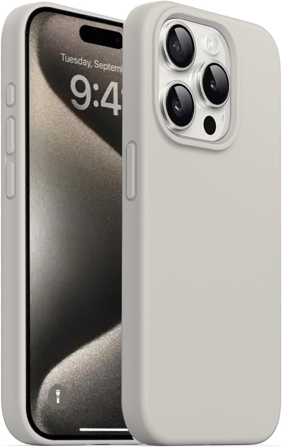 DIZORO Compatible for iPhone 15 Pro Case 6.1, Slim Liquid Silicone 3 Layers Full Covered Soft Gel Rubber Phone Case Protective Cover 6.1 Inch (Natural...
