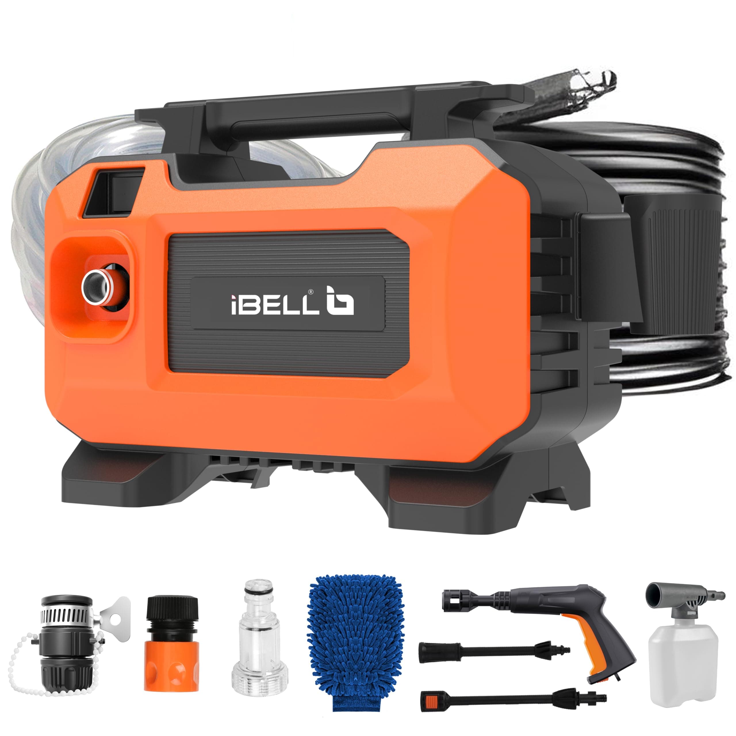 IBELL Yover YO2400 Induction Motor High Pressure Washer, 2400 Watts Motor, 170 Bars, 11 L/Min Flow Rate, 8 Meters Outlet Hose, Portable, for Car, Bike...