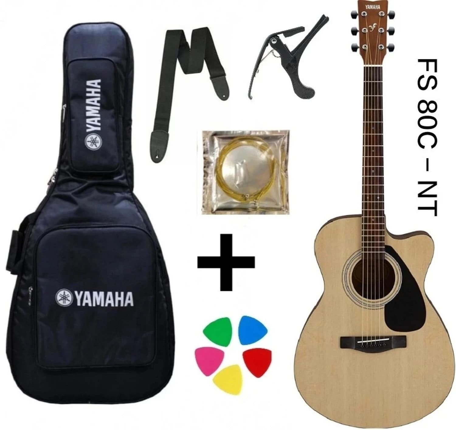 YAMAHA FS80C - NATURAL WITH COVER , BELT , STRING SET , CAPO , PICK Acoustic Guitar Tonewood Rosewood
