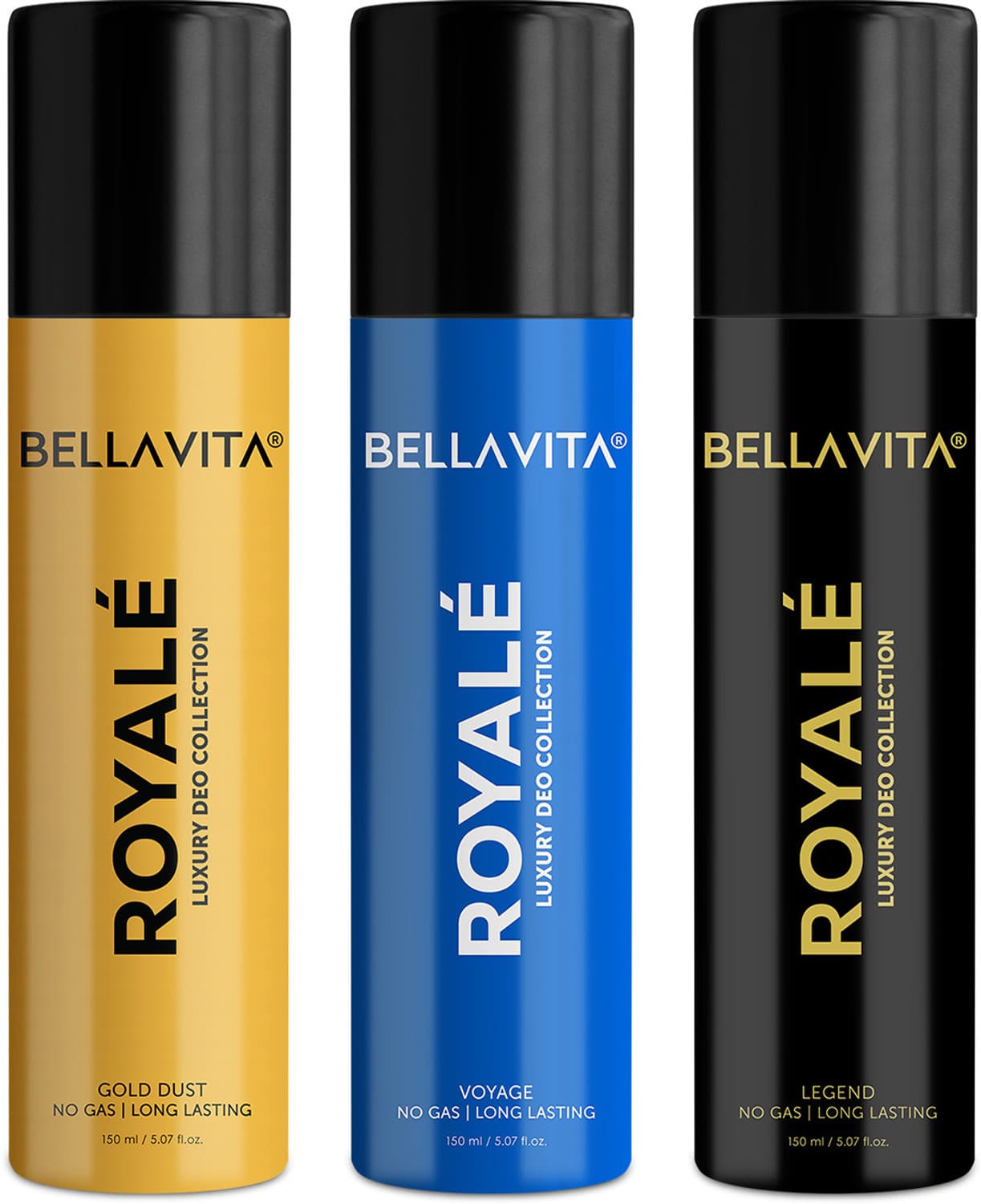 Bellavita Legend, Gold Dust & Voyage Deo Parfum Combo|3x150ml|Long lasting Body spray| Body Spray - For Men & Women